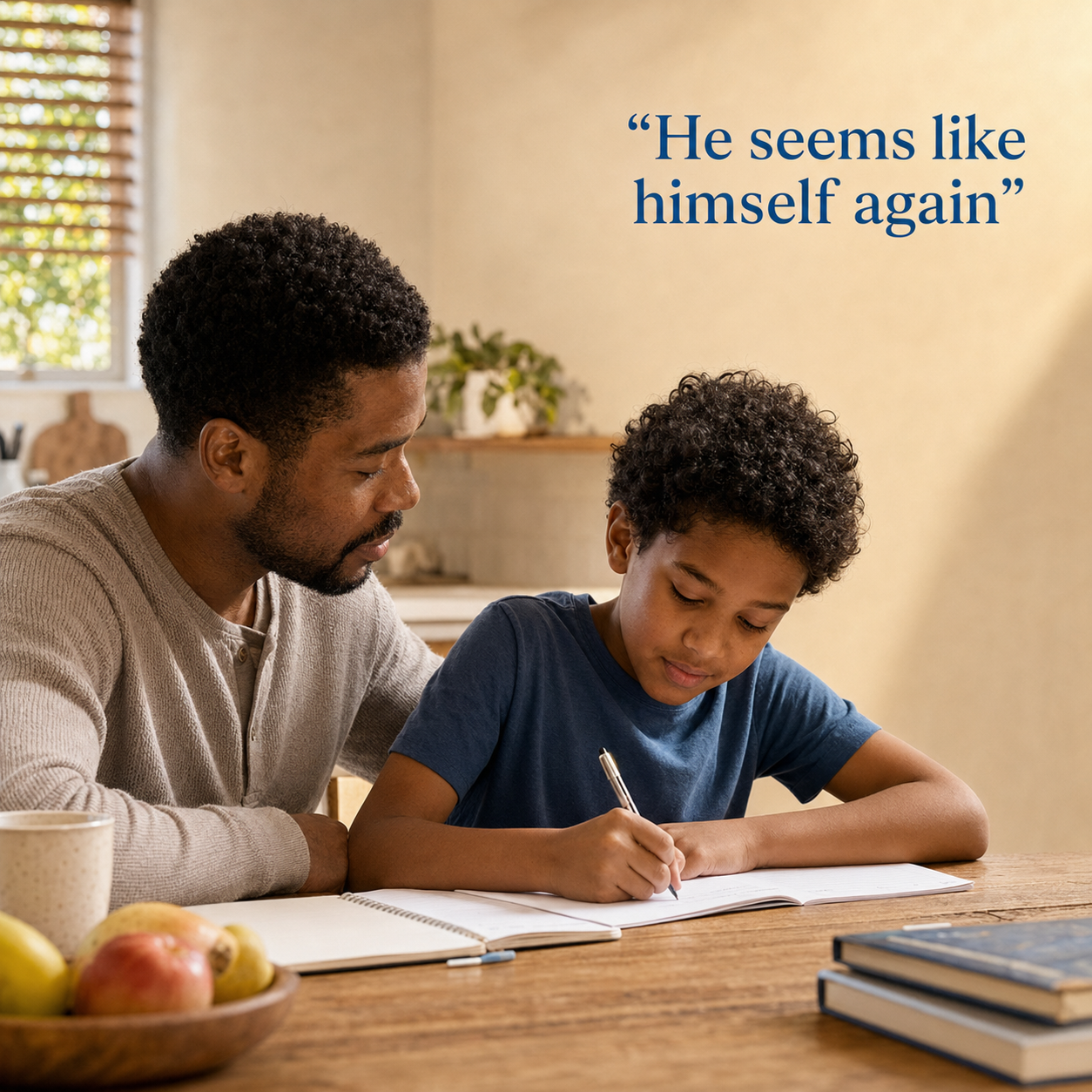 Father and son doing homework